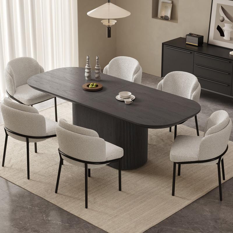 Guyii 63"-86" Black Oval Dining Table, Modern Kitchen Table for Dining Room