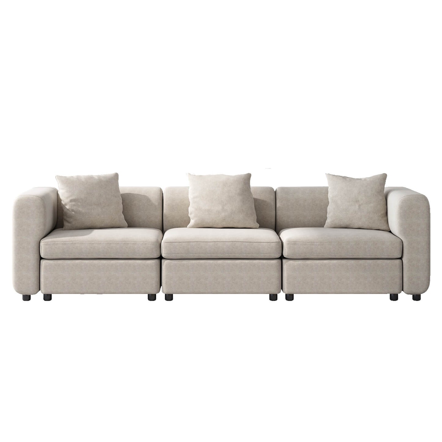 Guyii Velvet Sectional Sofa, Modern Oversized 3-Seat Sofa with 3 Pillows