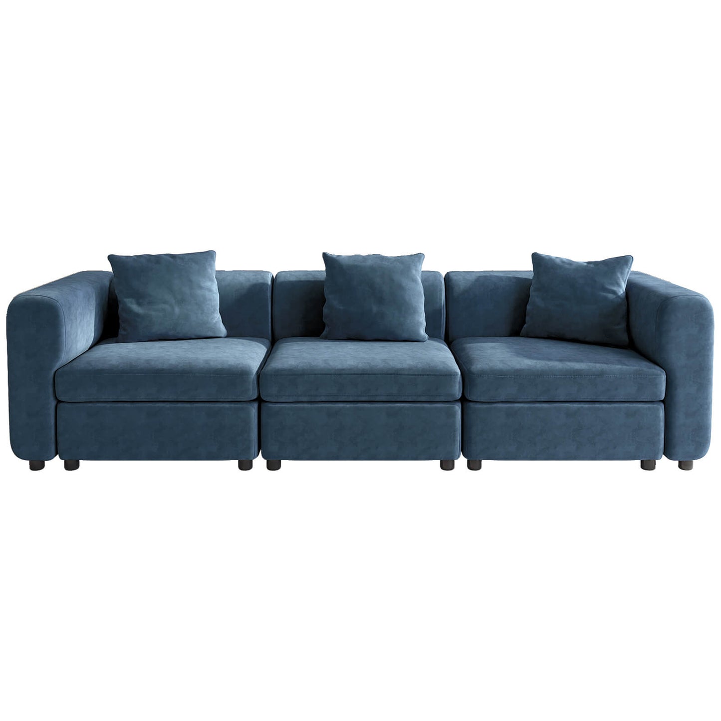 Guyii Blue Velvet Sectional Sofa, Modern Oversized 3-Seat Couch with 3 Pillows