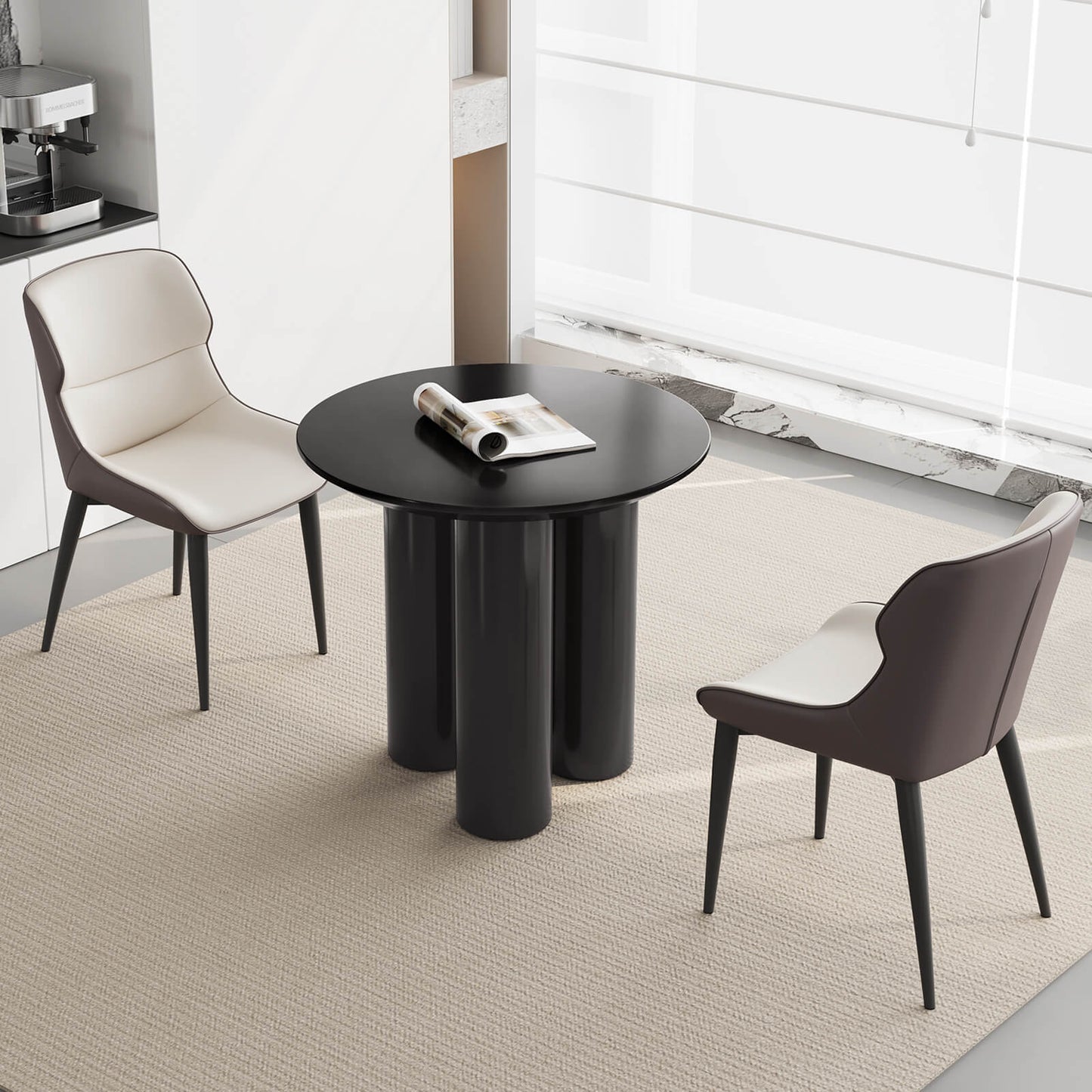 Guyii 30" Black Dining Table Set with 2 Chairs, Modern Round Kitchen Table | L5294-DE