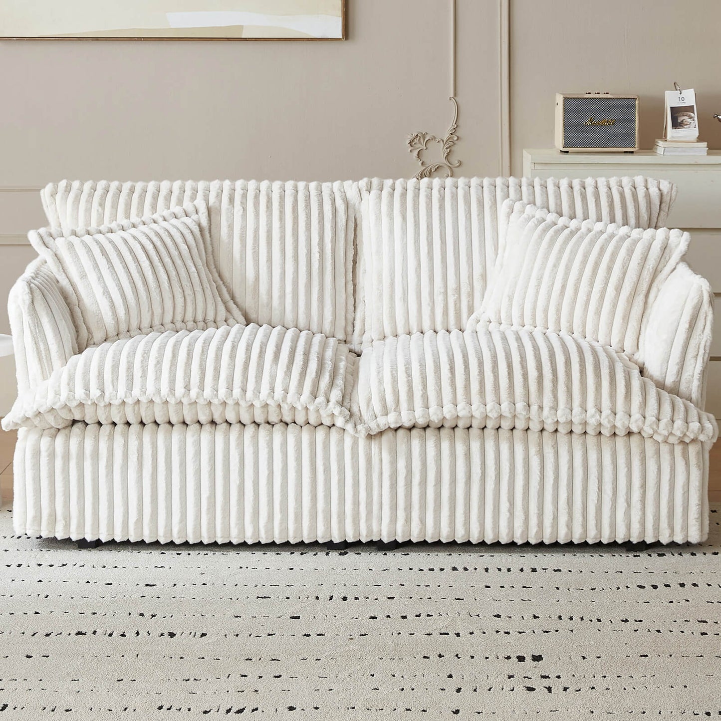 Guyii Oversized Loveseat Sofa with 2 Pillows, Faux Rabbit Fur Fabric Couch