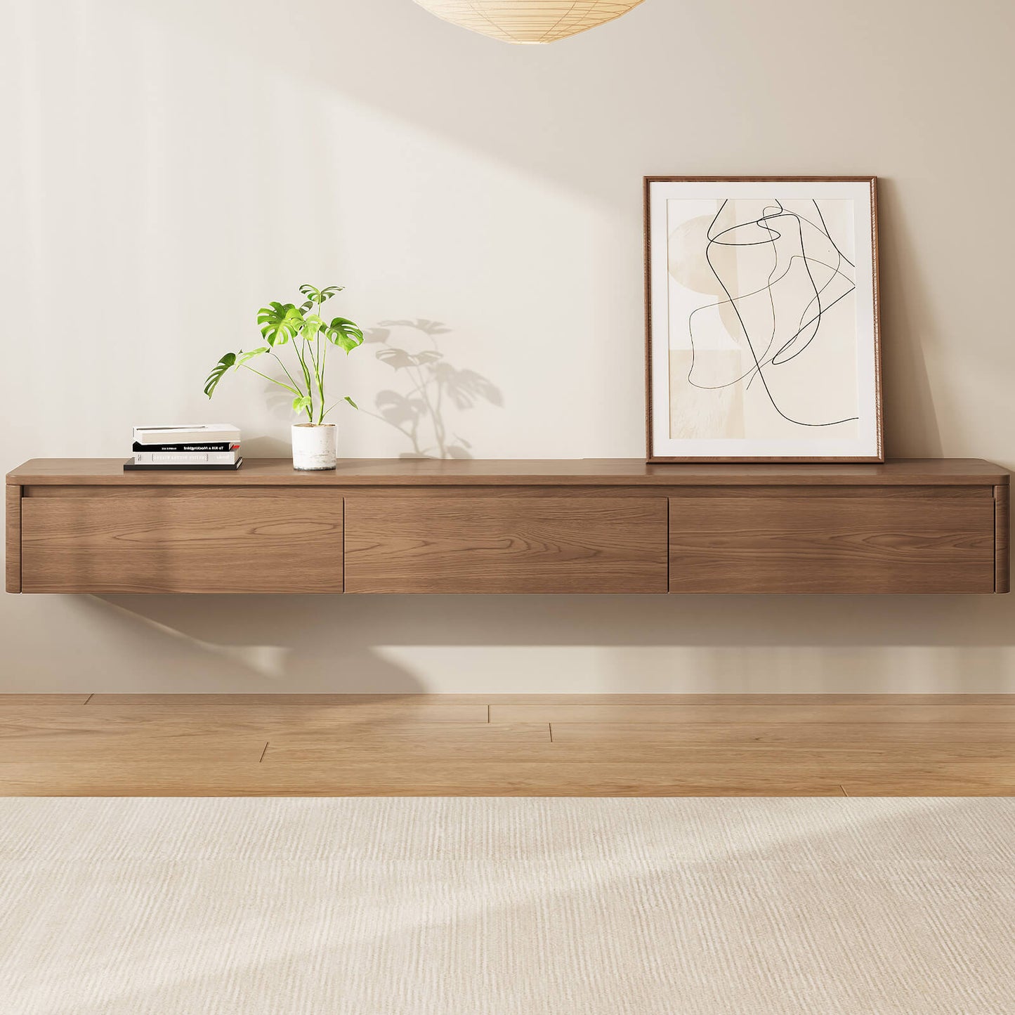 Guyii Best Floating TV Stand - Walnut Finish | Wall-Mounted TV Cabinet