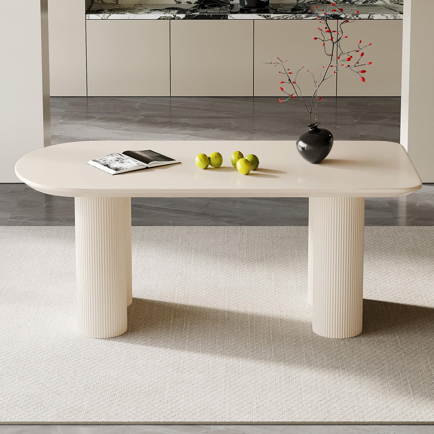 Guyii 70.87" White Dining Table Set with 8 Chairs, Modern Kitchen Table Set