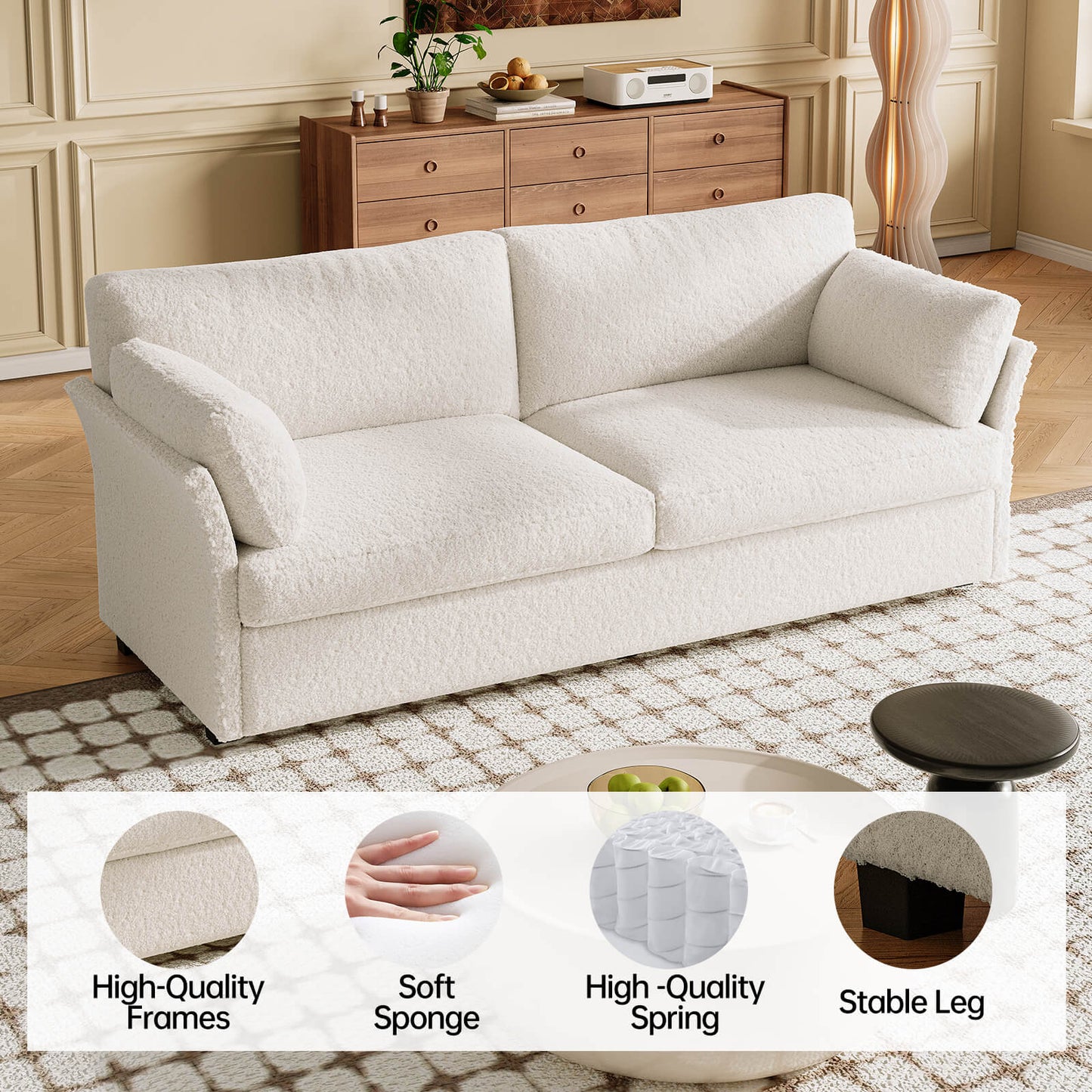 Guyii Beige Loveseat Sofa - Small 2-Seater with 2 Pillows