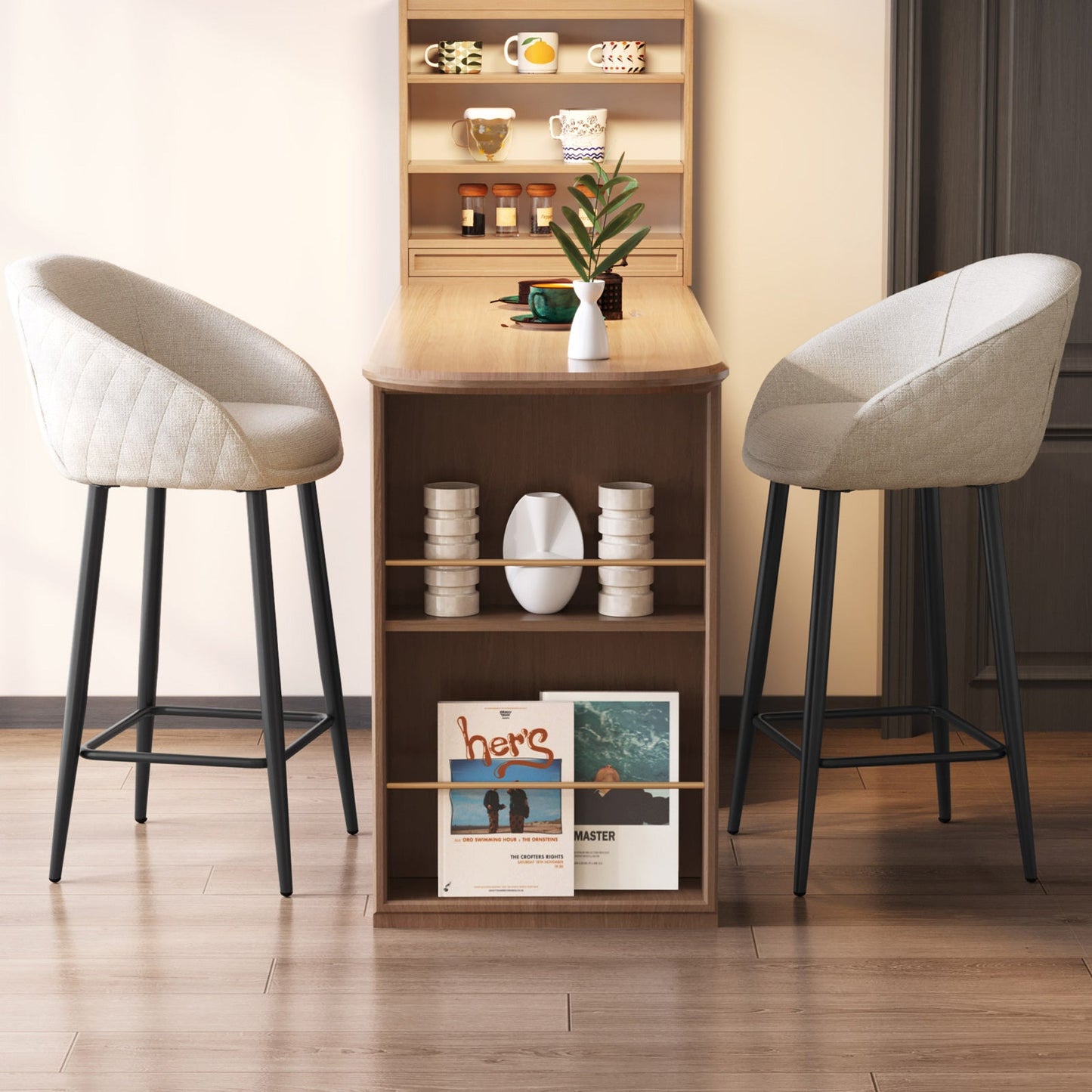 Guyii 2-Pack Counter Stools Set, 35.43" H Linen Fabric Bar Chairs