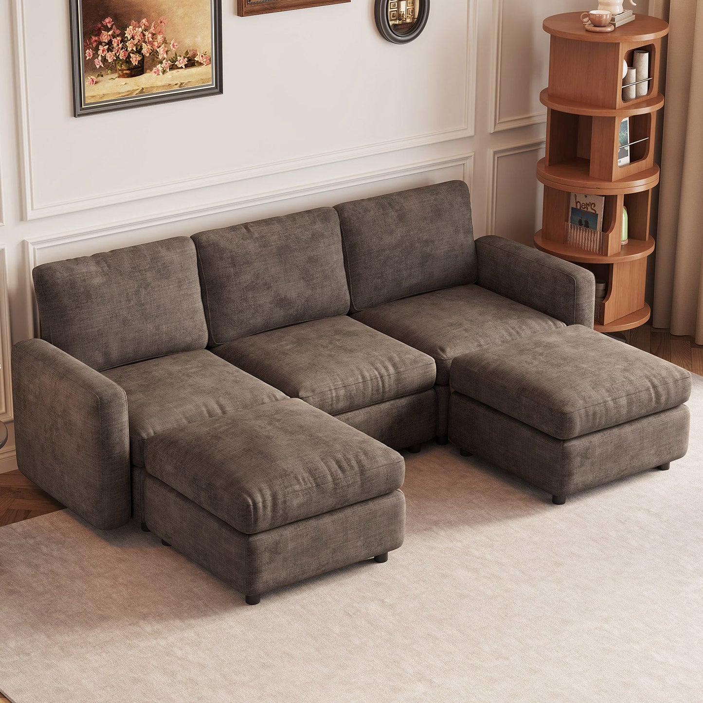Guyii Oversized Modular Sectional Sofa, Dark Brown 4-9 Seater U-Shaped Convertible Couch with Storage Ottomans, Fabric, Easy Assembly
