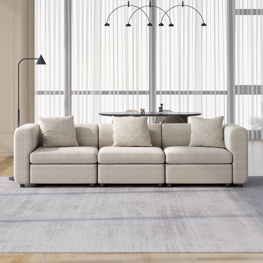 Guyii Velvet Sectional Sofa, Modern Oversized 3-Seat Sofa with 3 Pillows