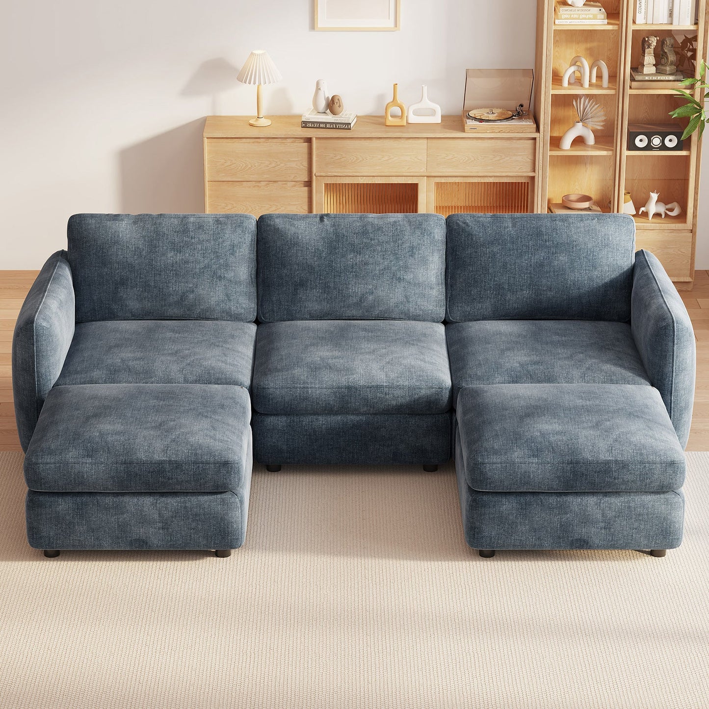 Guyii  Oversized U-Shaped Modular Sectional Sofa with Storage Ottomans, 5-9 Seater  Couch for Living Room, Blue Fabric, Easy Assembly