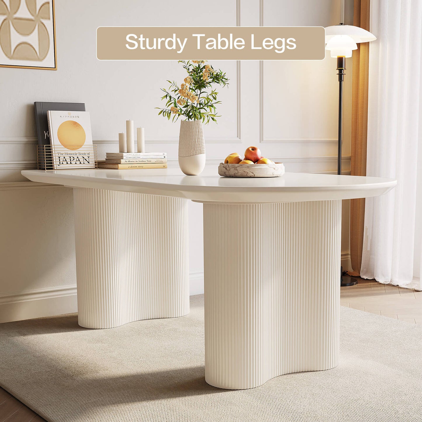 Guyii 62.99" White Dining Table Set with 6 Chairs, Modern Kitchen Table Set