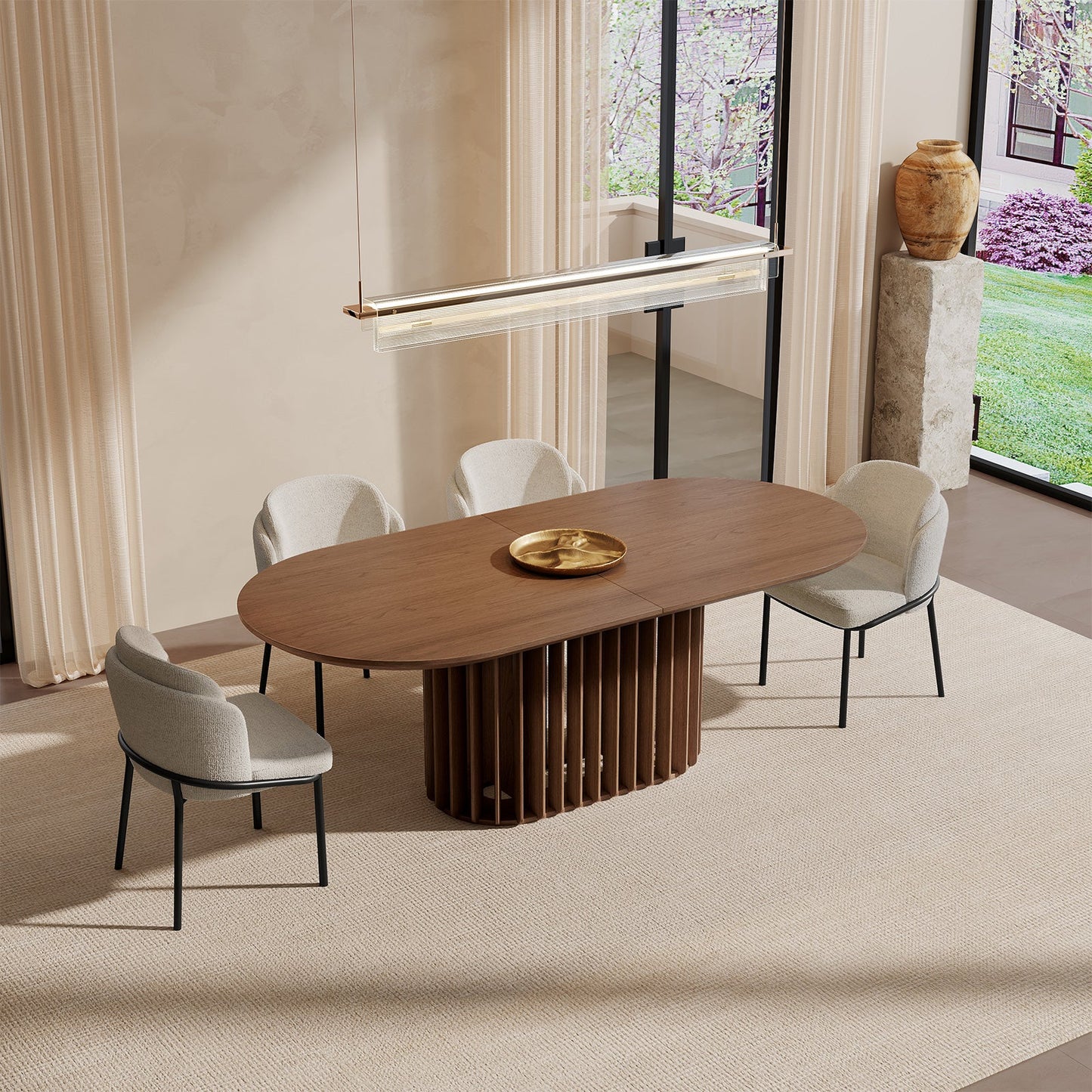 GUYII Modern Farmhouse Large Dining Set, Mid-Century Table & 4-8 Comfortable Chairs