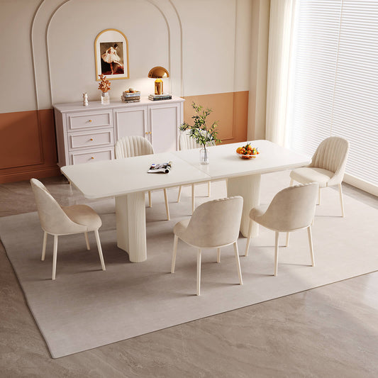 Guyii 78.97" White Rectangular Dining Table Set with 6 Chairs, Modern Kitchen Table Set