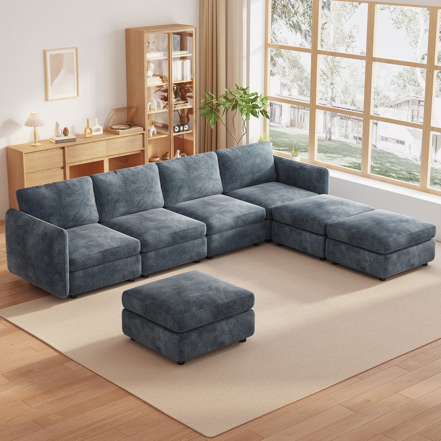 Guyii  Oversized U-Shaped Modular Sectional Sofa with Storage Ottomans, 5-9 Seater  Couch for Living Room, Blue Fabric, Easy Assembly