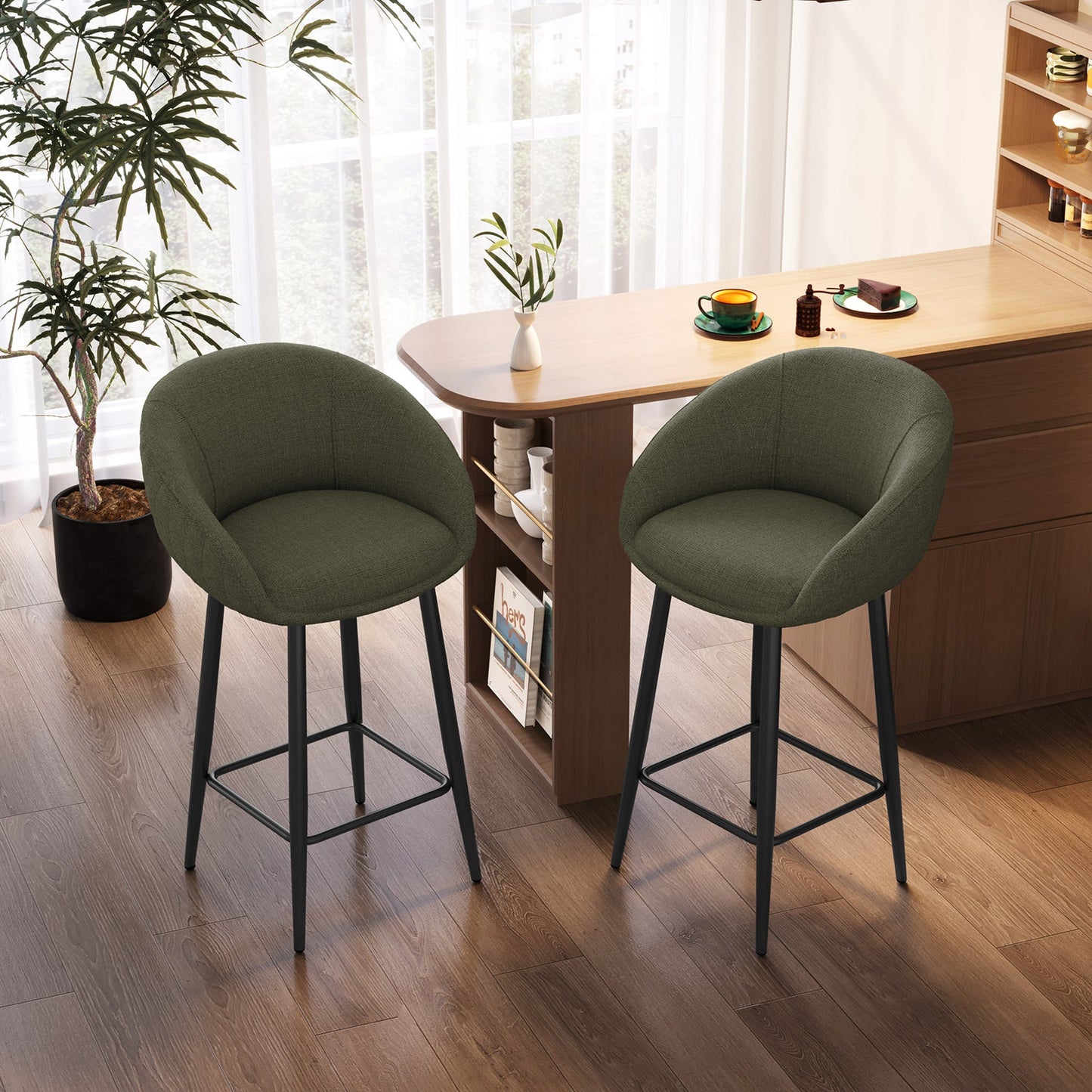 Guyii 2-Pack Counter Stools Set, 35.43" H Linen Fabric Bar Chairs