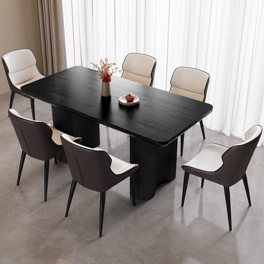 Guyii 62.99" Black Rectangular Dining Table Set with 6 Chairs, Modern Kitchen Table Set