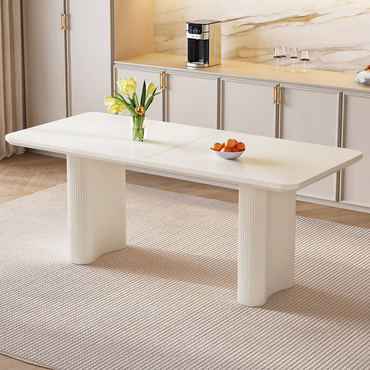 Guyii 63"-79" White Rectangular Dining Table, Modern Kitchen Table for Dining Room