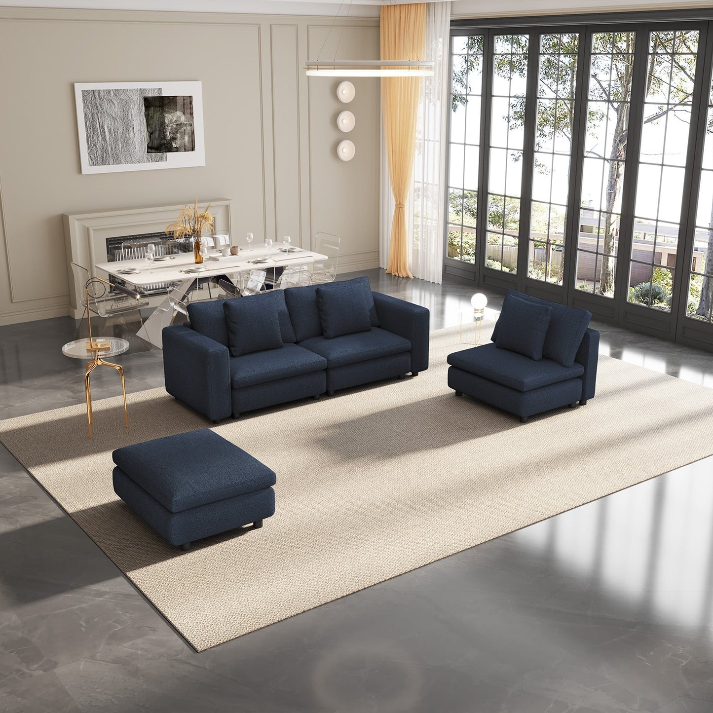 Guyii Oversized Sectional Sofa with Storage Ottoman, 4-9 Deep Seat Modular Couch for Living Room, Blue Fabric