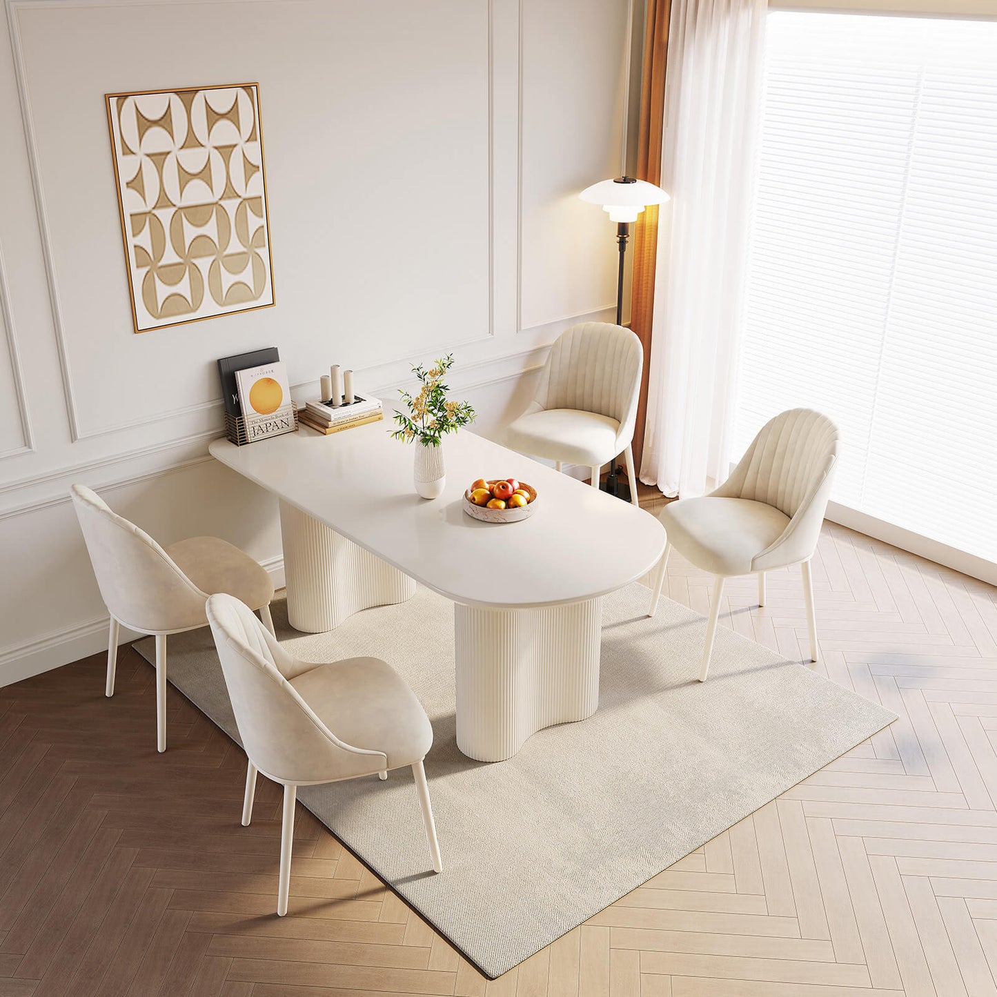 Guyii 62.99" White Dining Table Set with 4 Chairs, Modern Kitchen Table Set