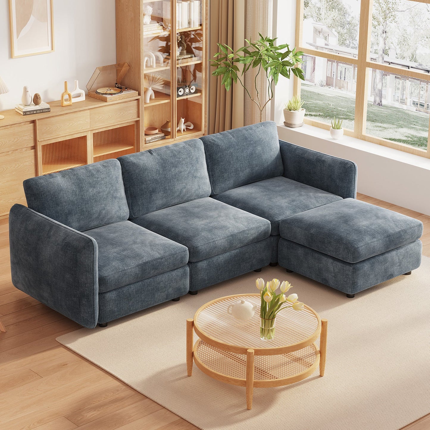 Guyii  Oversized U-Shaped Modular Sectional Sofa with Storage Ottomans, 5-9 Seater  Couch for Living Room, Blue Fabric, Easy Assembly