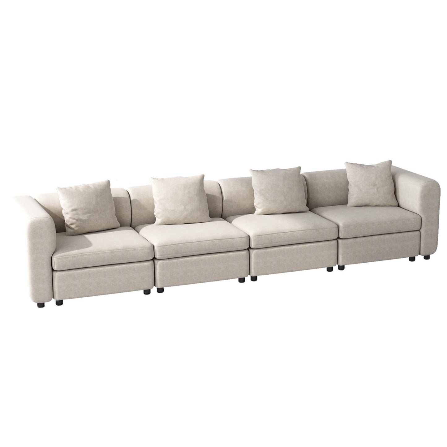 Guyii Velvet Sectional Sofa, Modern Oversized 4-Seat Sofa with 4 Pillows