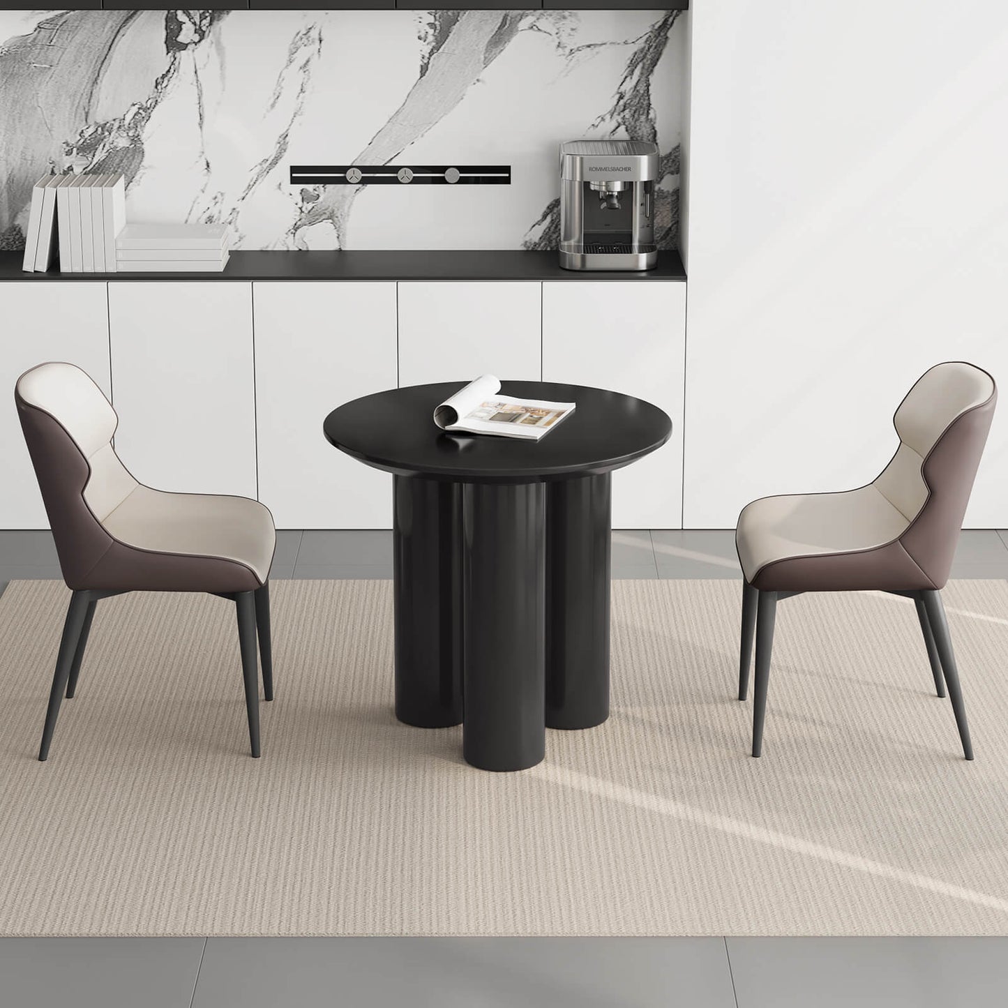 Guyii 30" Black Dining Table Set with 2 Chairs, Modern Round Kitchen Table | L5294-DE