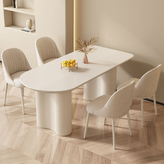 Guyii 54.52" White Dining Table Set with 4 Chairs, Modern Kitchen Table Set