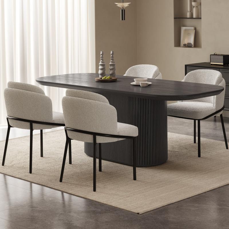 Guyii 63"-86" Black Oval Dining Table, Modern Kitchen Table for Dining Room