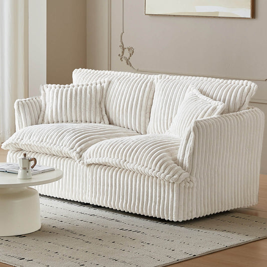 Guyii Oversized Loveseat Sofa with 2 Pillows, Faux Rabbit Fur Fabric Couch