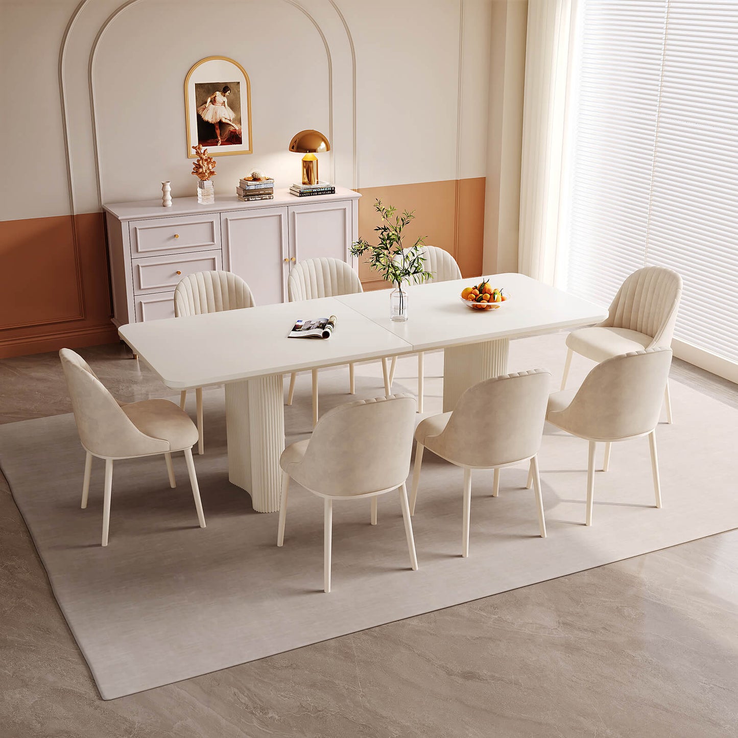 Guyii 78.97" White Rectangular Dining Table Set with 8 Chairs, Modern Kitchen Table Set