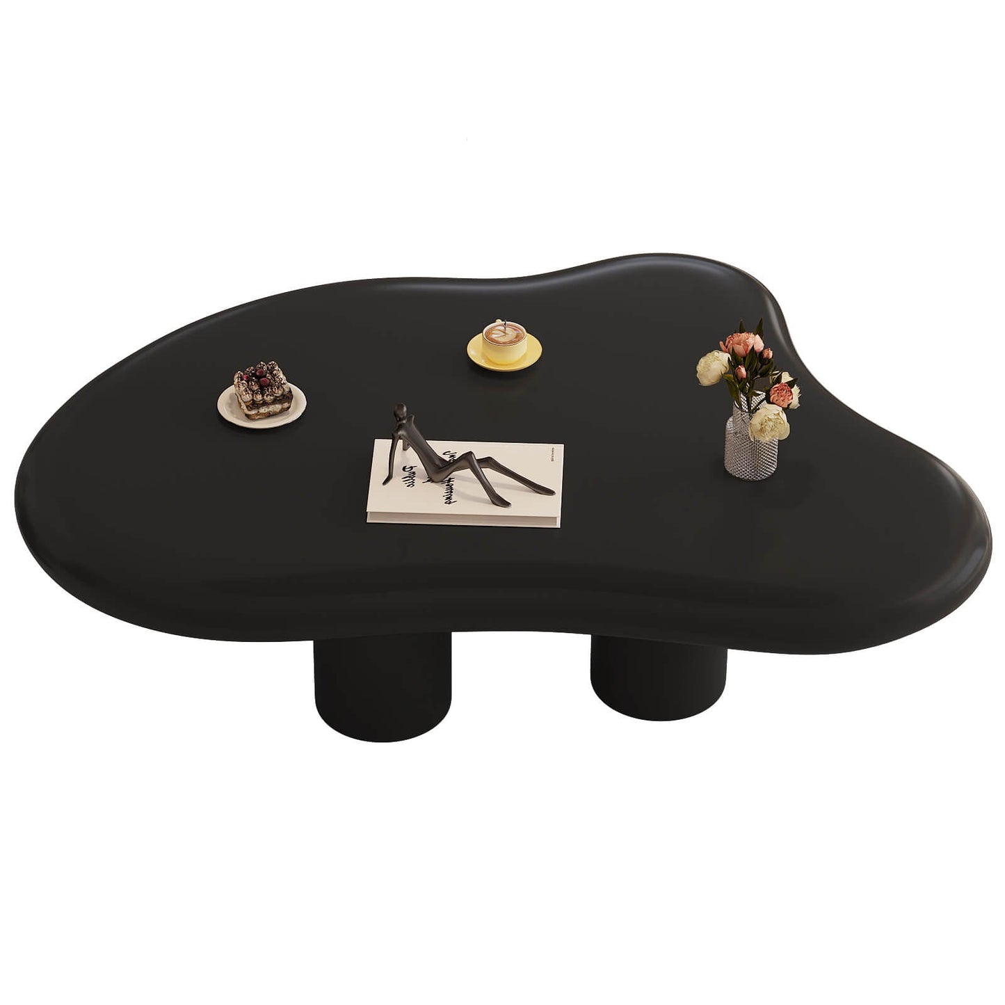 Guyii 41.02" Black Cloud Coffee Table, Cute Modern Coffee Table with 4-Leg Design