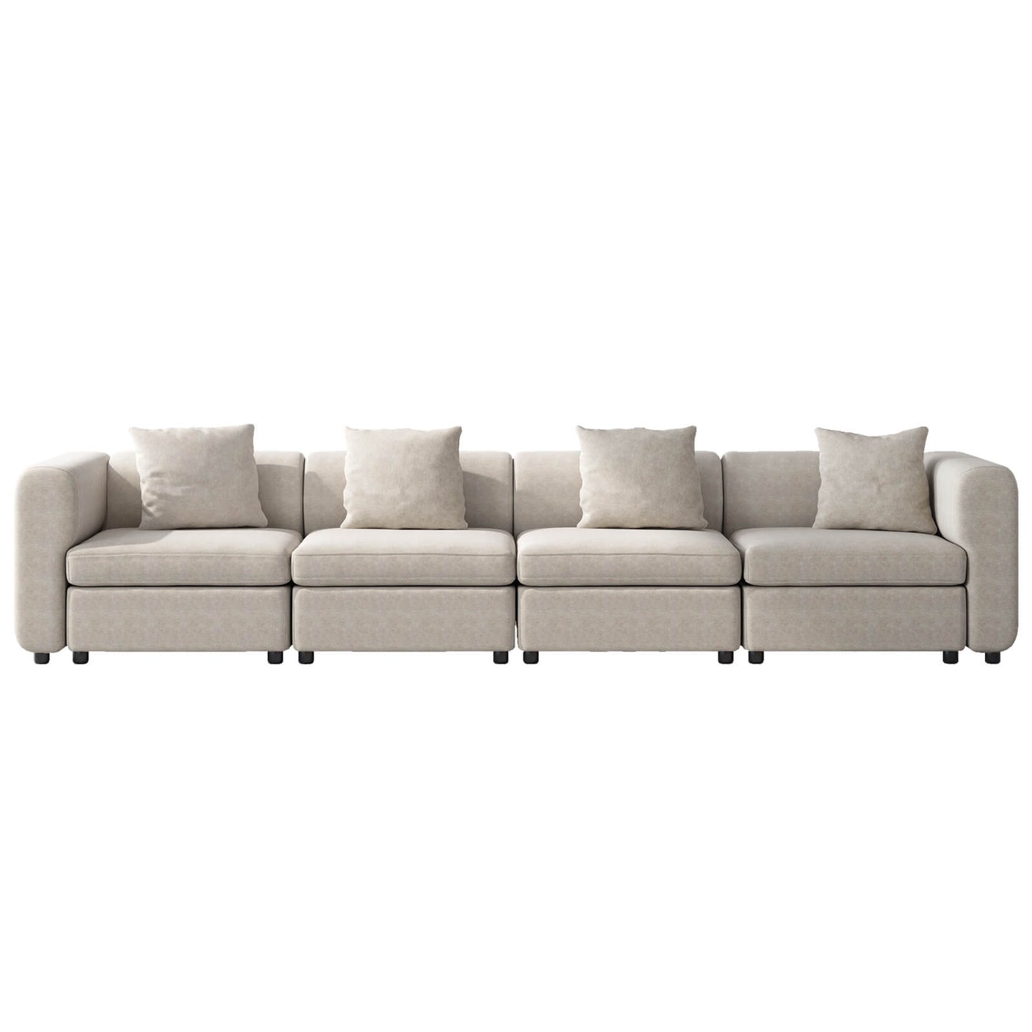 Guyii Velvet Sectional Sofa, Modern Oversized 4-Seat Sofa with 4 Pillows