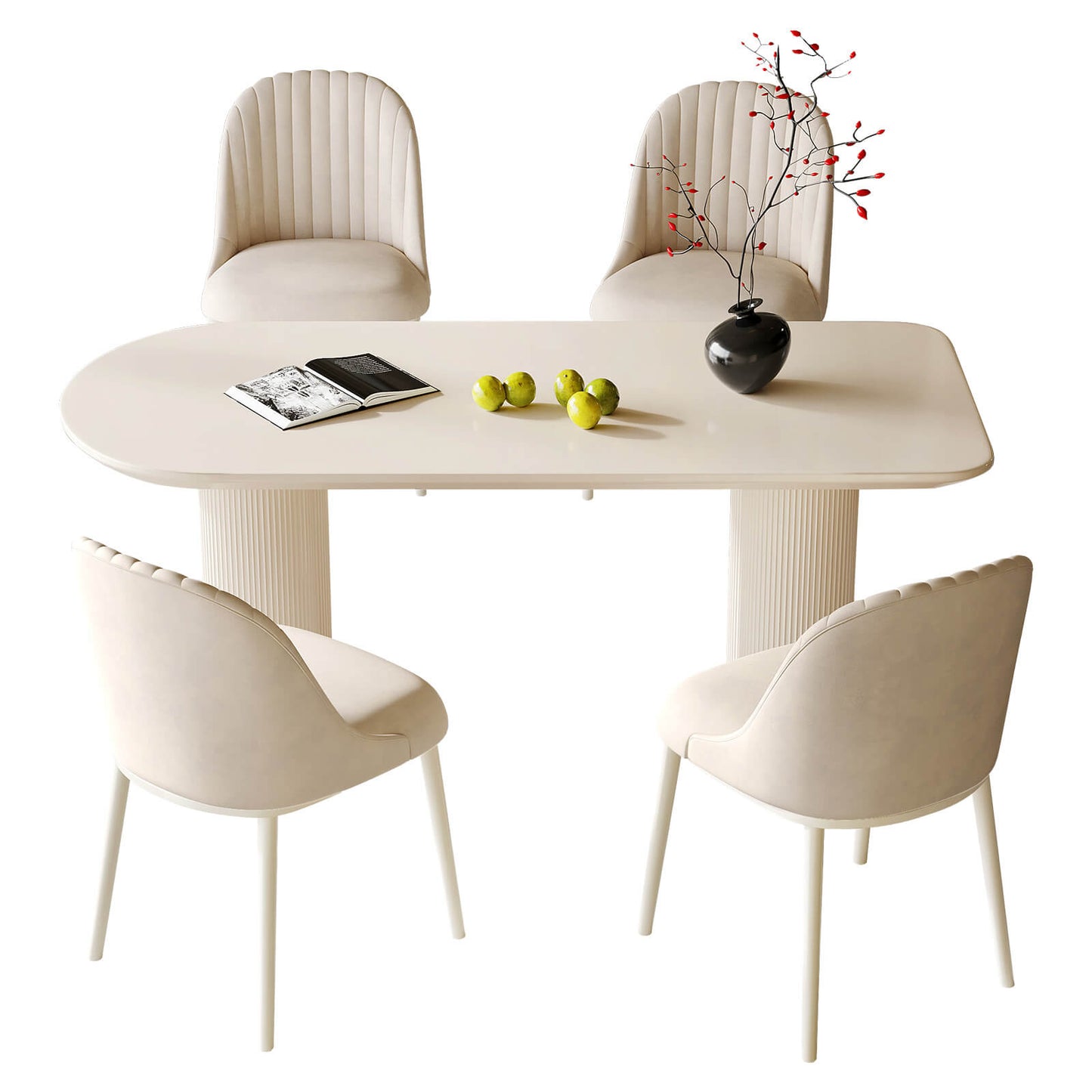 Guyii 70.87" White Dining Table Set with 4 Chairs, Modern Kitchen Table Set