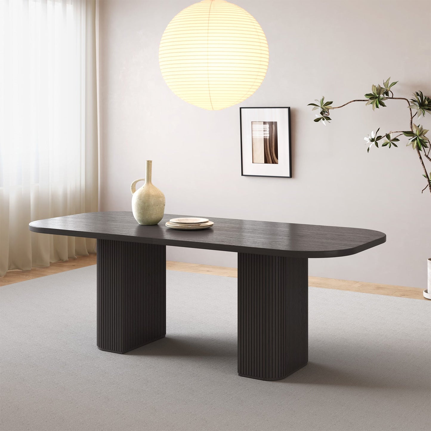 Guyii 65" Rectangular Farmhouse Dining Table for 4–6, Large Black Kitchen Table for Dining Room, Living Room