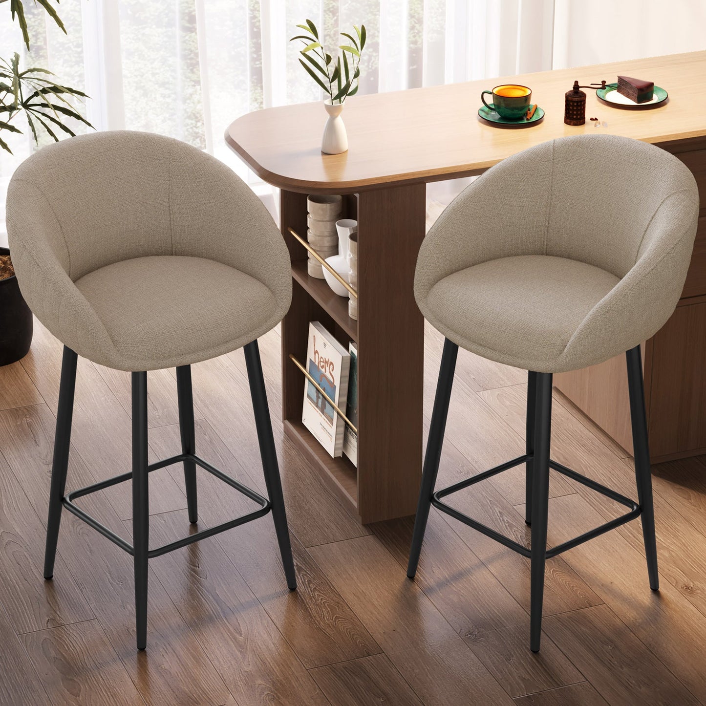 Guyii 2-Pack Counter Stools Set, 35.43" H Linen Fabric Bar Chairs