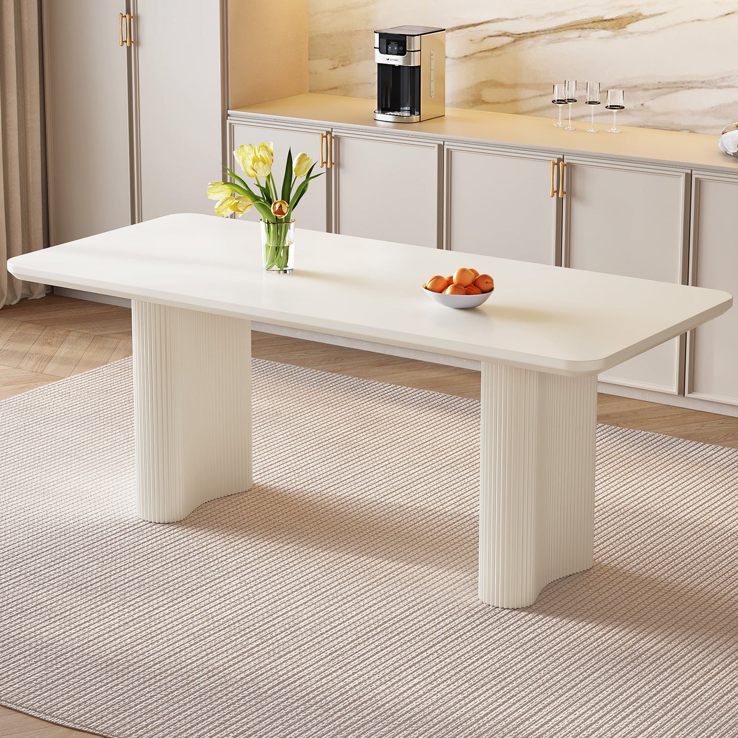 Guyii 78.97" White Rectangular Dining Table, Modern Kitchen Table