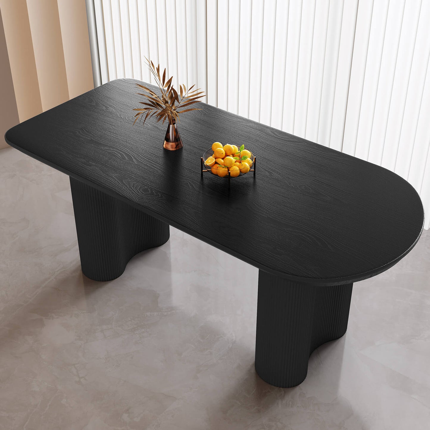 Guyii 62.99" Black Oval Dining Table, Modern Kitchen Table for 6 People