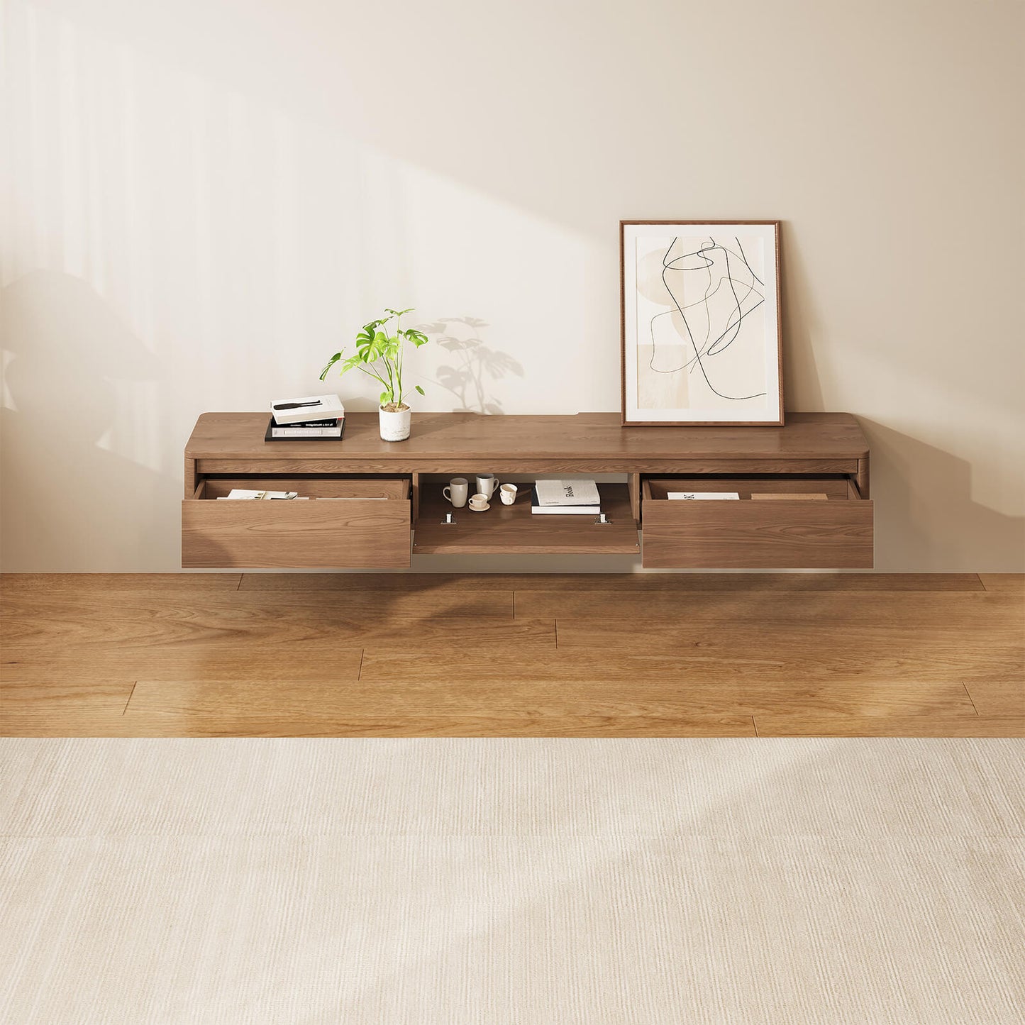 Guyii Best Floating TV Stand - Walnut Finish | Wall-Mounted TV Cabinet