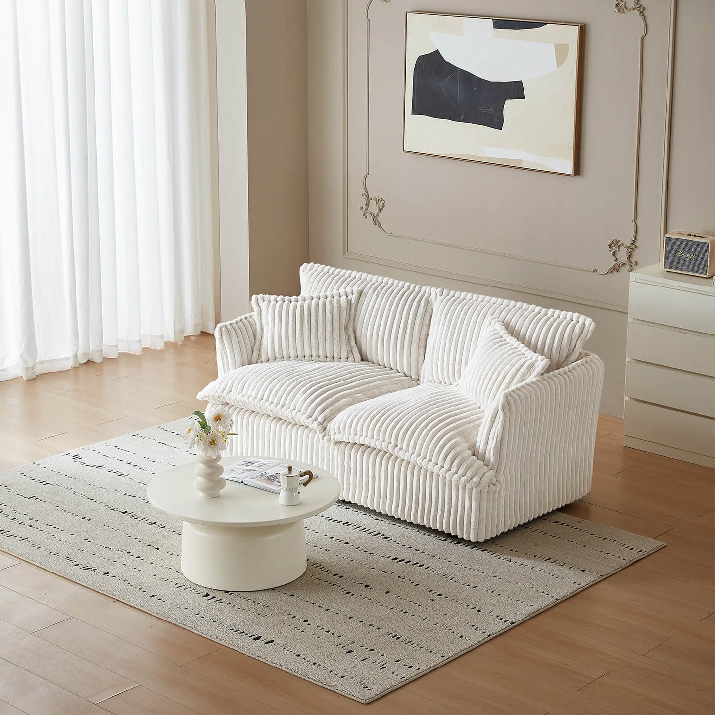 Guyii Oversized Loveseat Sofa with 2 Pillows, Faux Rabbit Fur Fabric Couch