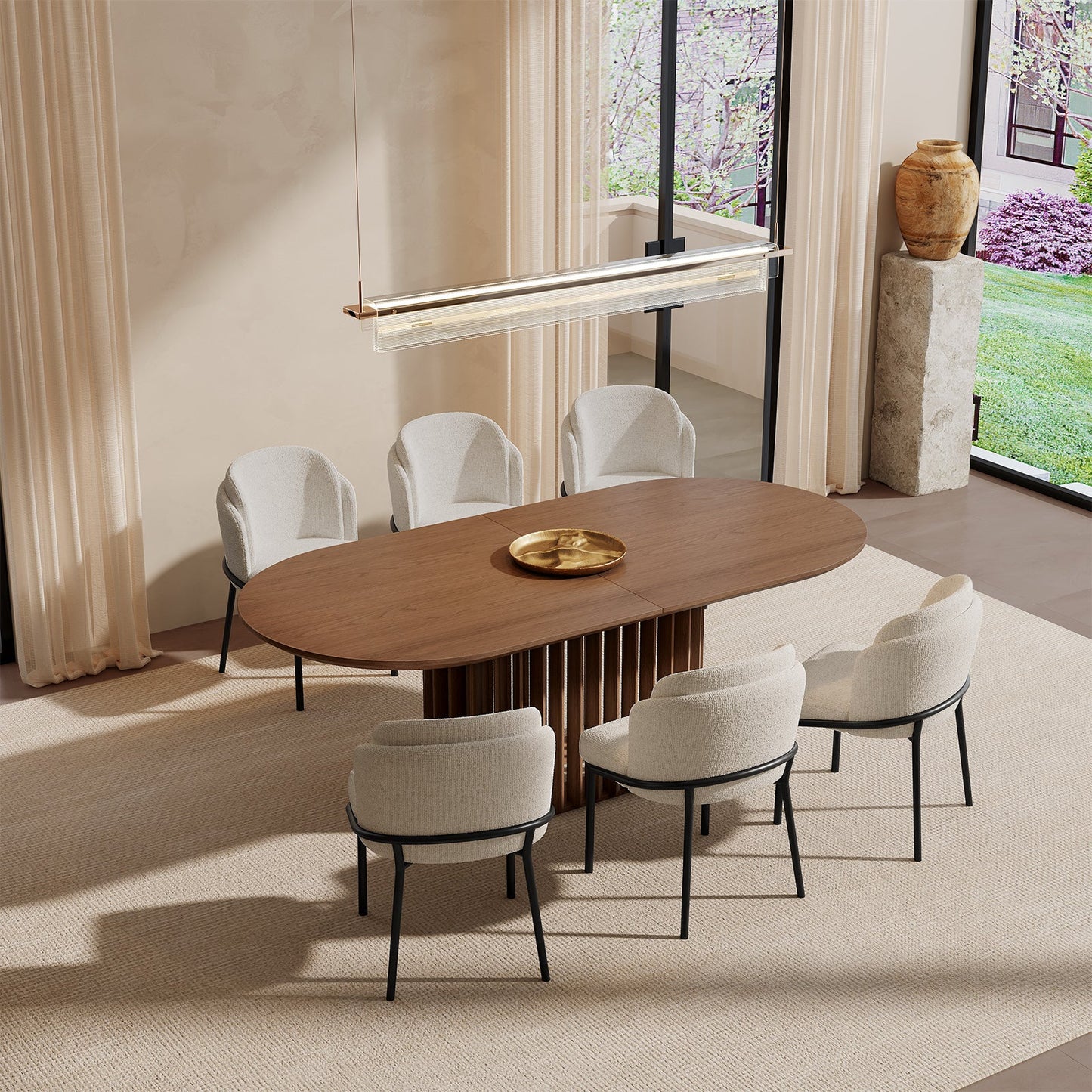 GUYII Modern Farmhouse Large Dining Set, Mid-Century Table & 4-8 Comfortable Chairs