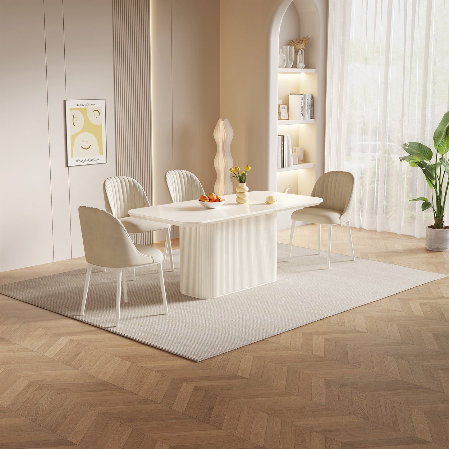 Guyii 63.5" Rectangular Dining Table – Cream White Modern Table for 4–6 People, Table Only