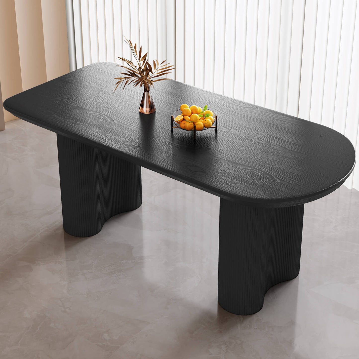 Guyii 62.99" Black Oval Dining Table, Modern Kitchen Table for 6 People