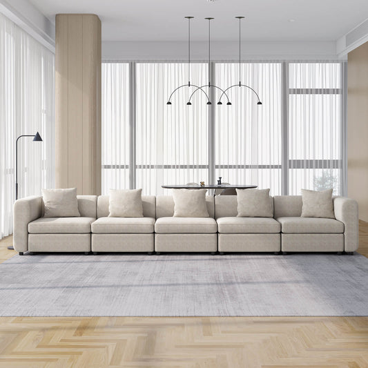 Guyii Velvet Sectional Sofa, Modern Oversized 5-Seat Sofa with 5 Pillows