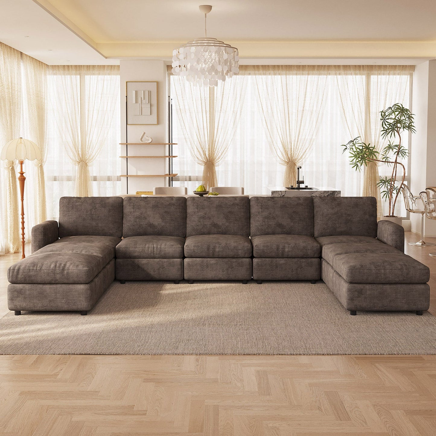Guyii Oversized Modular Sectional Sofa, Dark Brown 4-9 Seater U-Shaped Convertible Couch with Storage Ottomans, Fabric, Easy Assembly