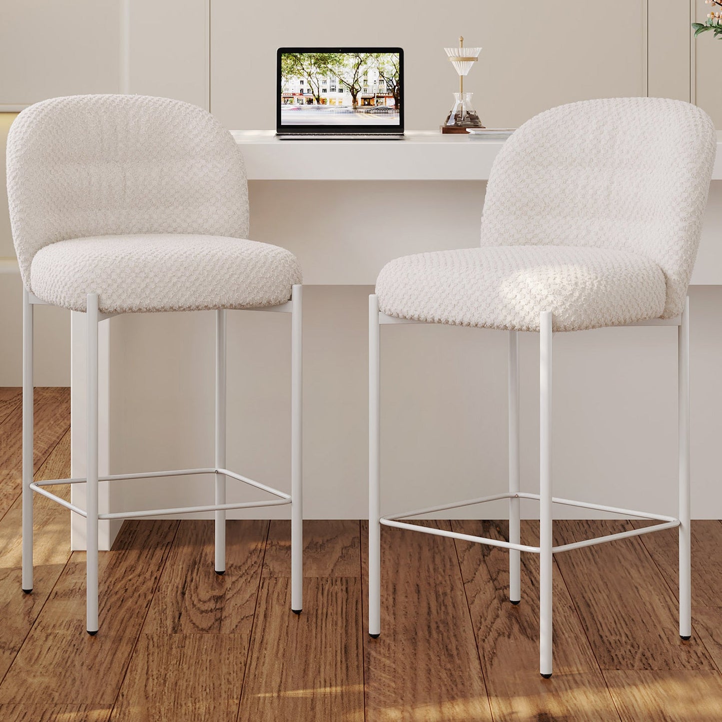 Guyii 2-Set Counter Height Bar Stools Set of 2, Upholstered Barstools with Backs and Metal Legs