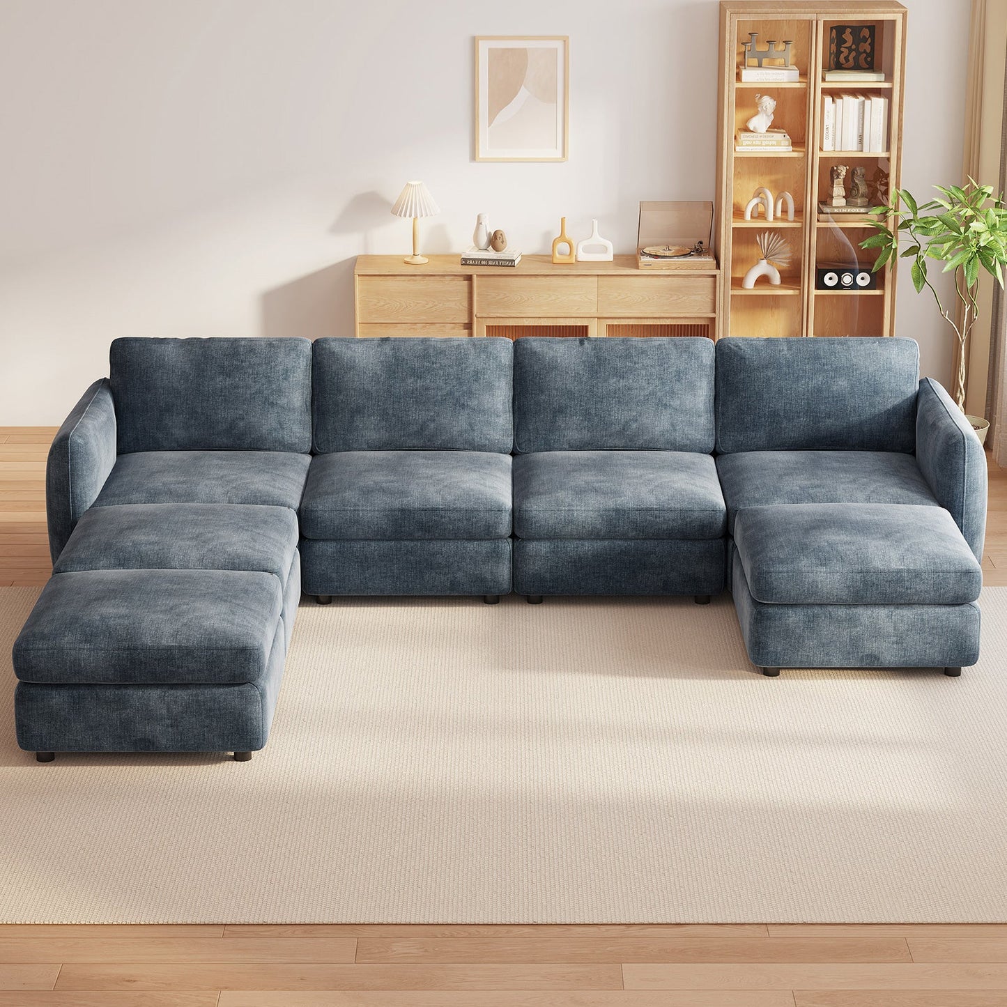 Guyii  Oversized U-Shaped Modular Sectional Sofa with Storage Ottomans, 5-9 Seater  Couch for Living Room, Blue Fabric, Easy Assembly