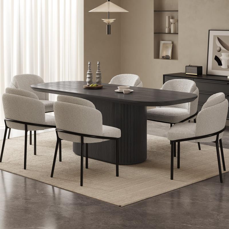 Guyii 63"-86" Black Oval Dining Table, Modern Kitchen Table for Dining Room