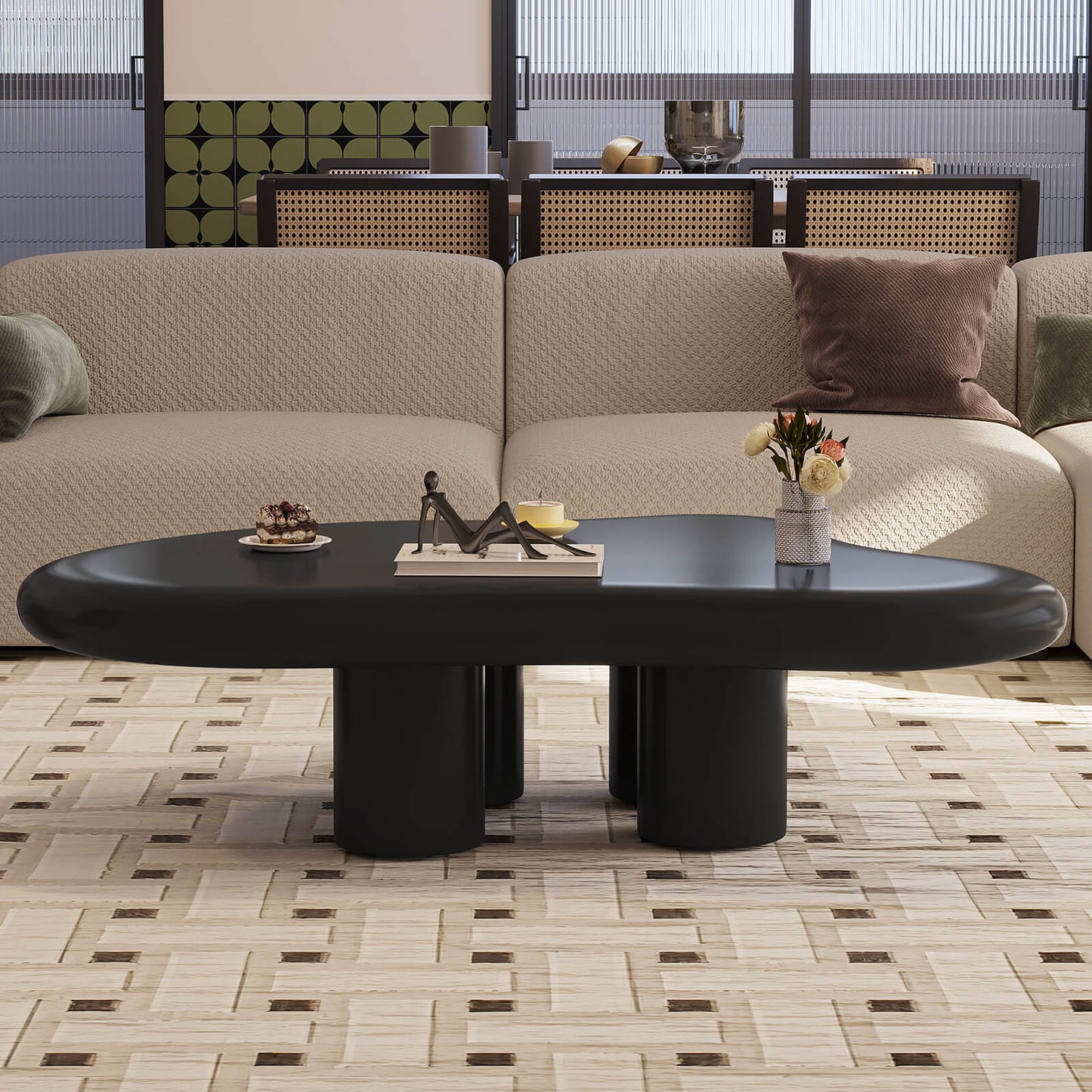 Guyii 46.06" Black Cloud Coffee Table, Cute Modern Coffee Table with 4-Leg Design