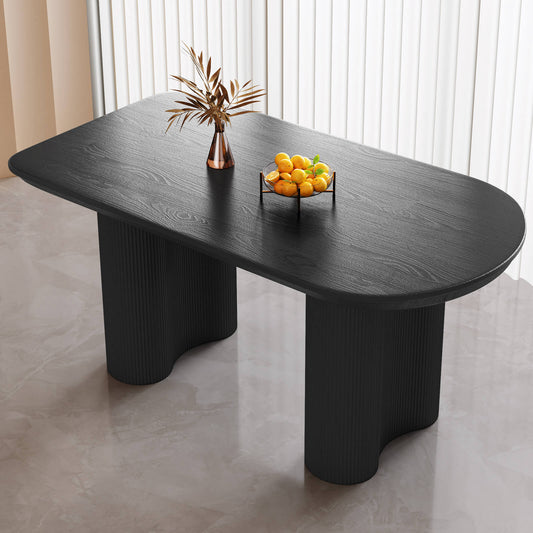 Guyii 55.11" Black Oval Dining Table, Modern Kitchen Table for 6 People