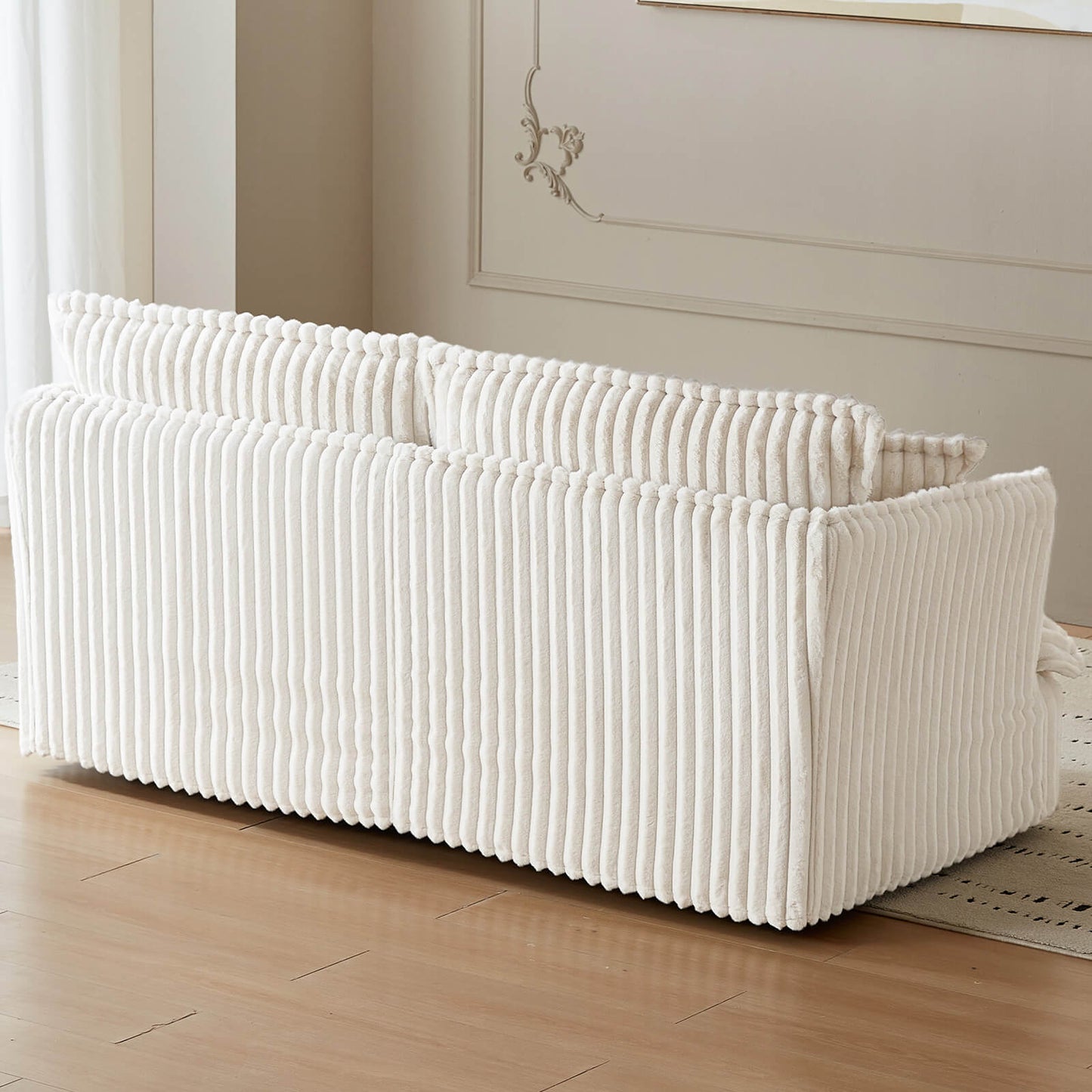 Guyii Oversized Loveseat Sofa with 2 Pillows, Faux Rabbit Fur Fabric Couch