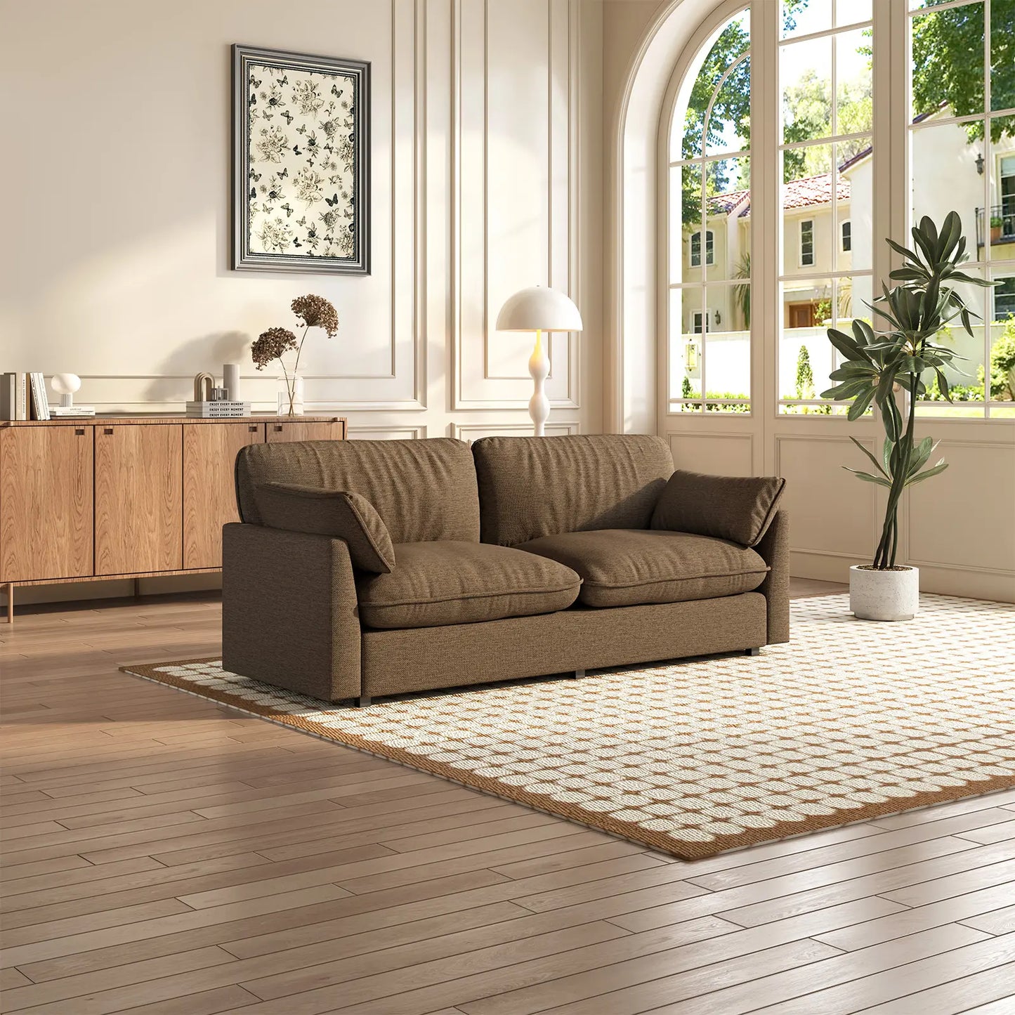 Guyii 82.6" Brown Loveseat Couche for Living Room, Deep Seat Couch with Deep Seat