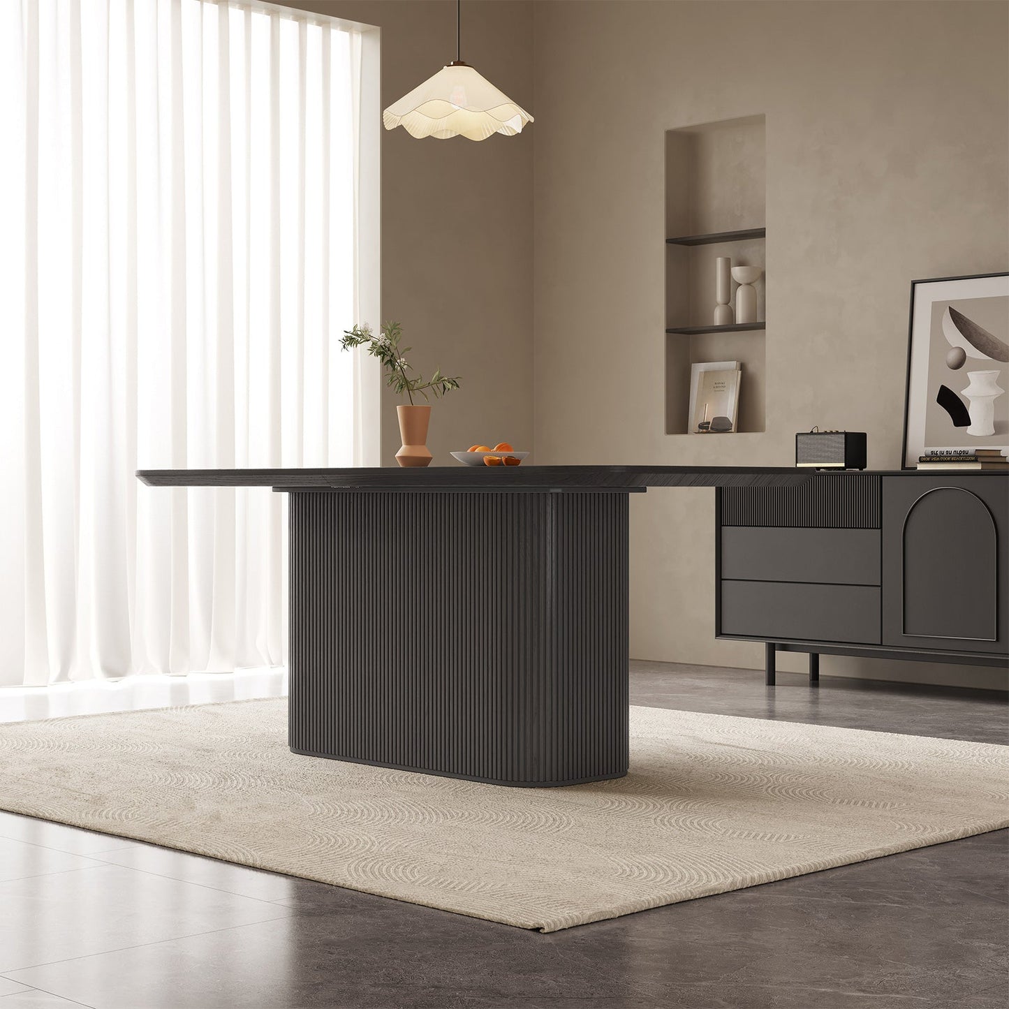 Guyii 63.55" Rectangular Dining Table, Modern Kitchen Table for Kitchen, Living Room (Black, Table Only)